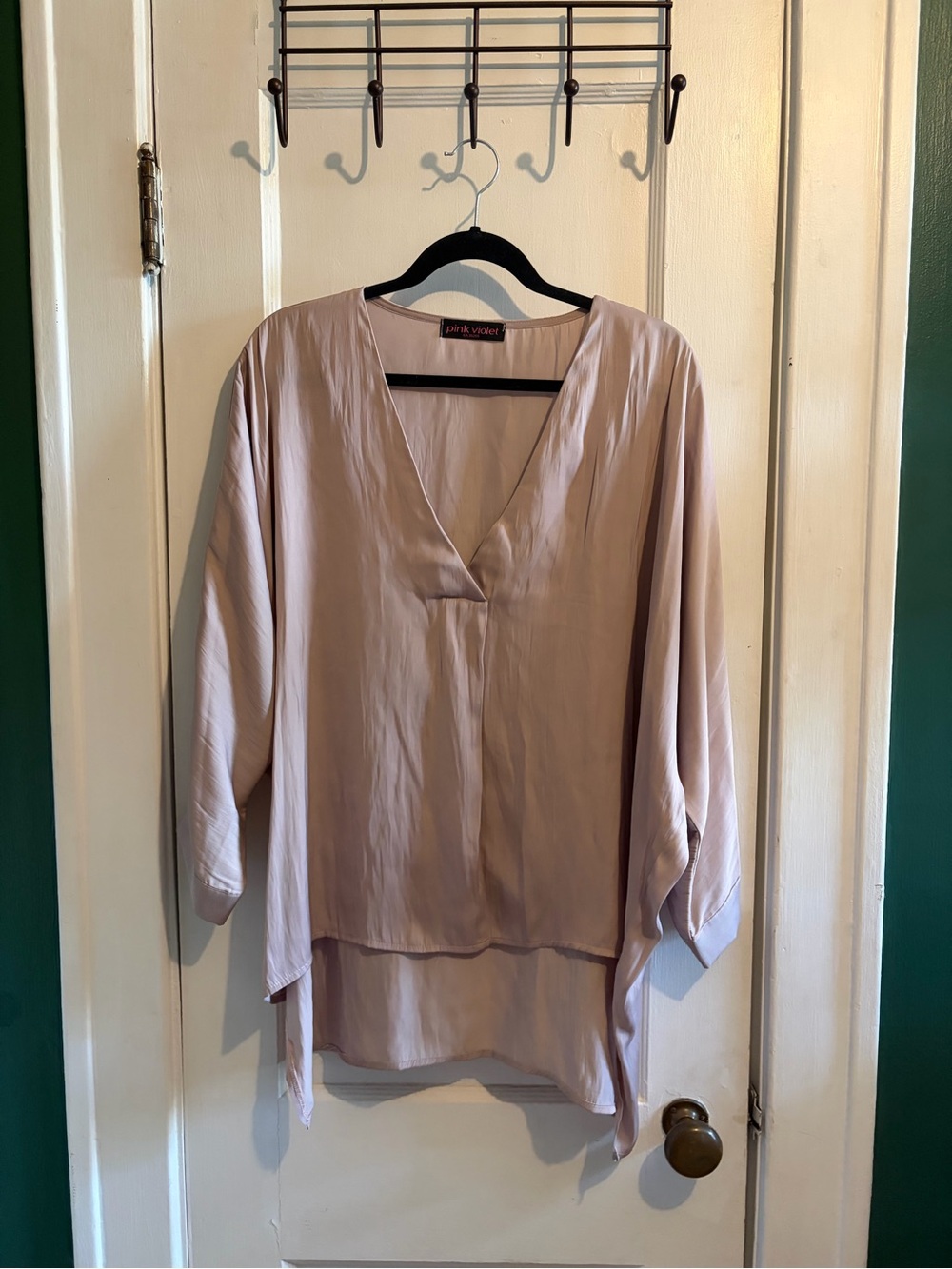 Oversized Pink Violet Blush Pink V-Neck Long Sleeve Tunic Top